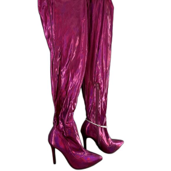 NWD Lady Go Diva Ambient Vibes Thigh High Pink Metallic Boot Coquette Size 6.5 - Picture 4 of 10